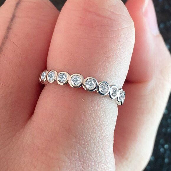 💝 Shiny Round Zircon Micro Pave Silver Ring for Women, VIP117 - Picture 2 of 7